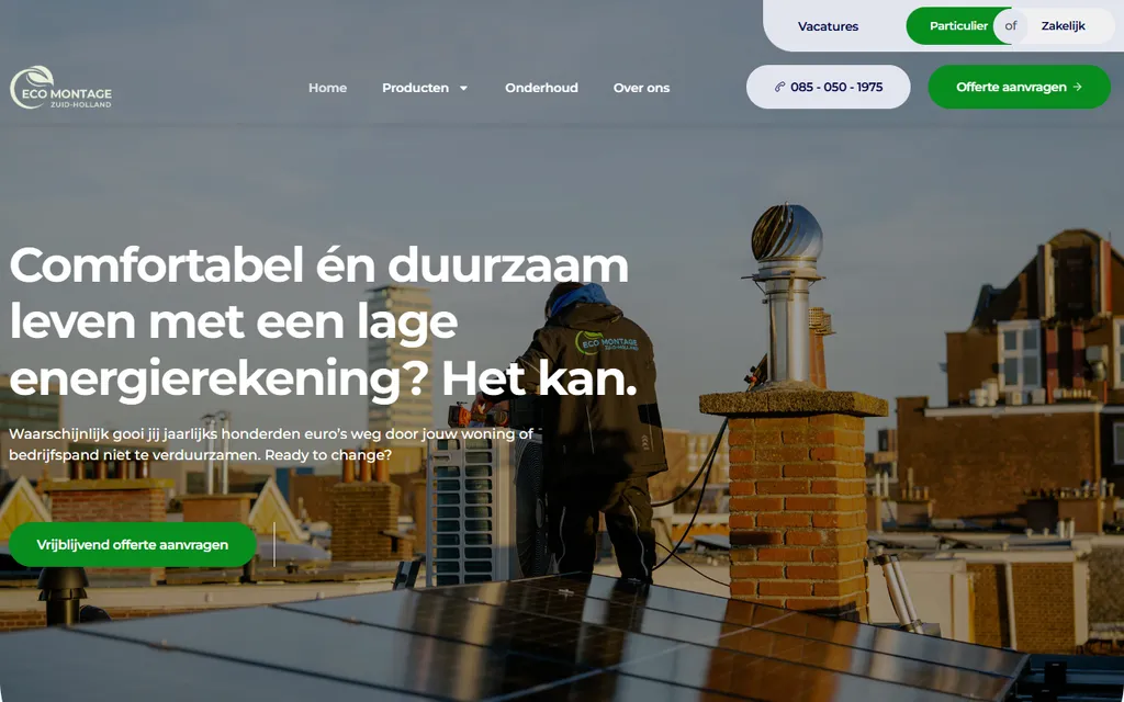 Homepage van ecomontagezuidholland.nl, website gemaakt door PaginaBooster
