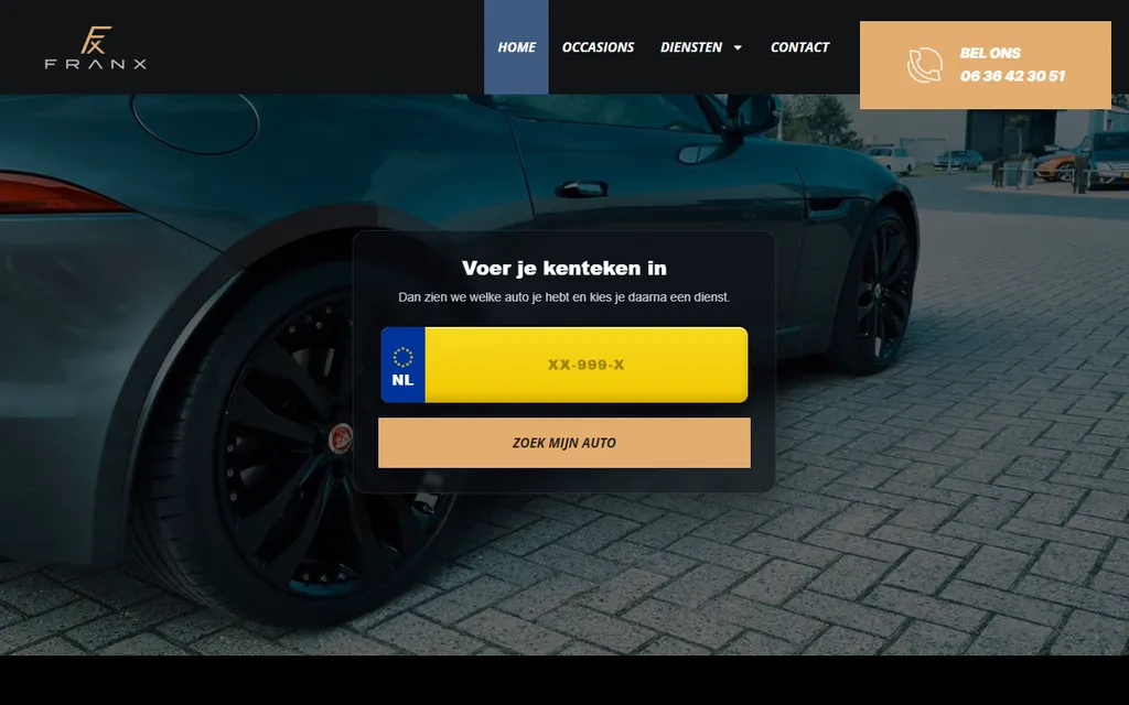 Homepage van franxautomotive.nl, website gemaakt door PaginaBooster