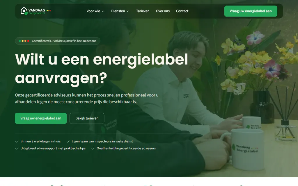 Homepage van vandaagenergielabel.nl